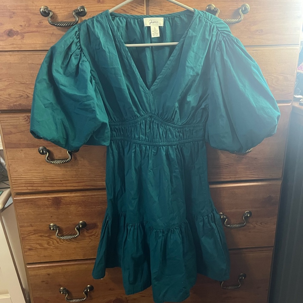Japan Teal Womens Puff Sleeve Dress